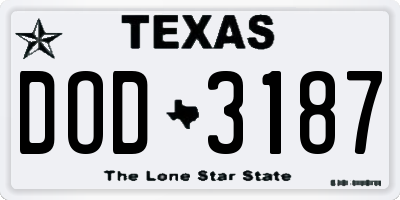 TX license plate DOD3187