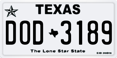 TX license plate DOD3189