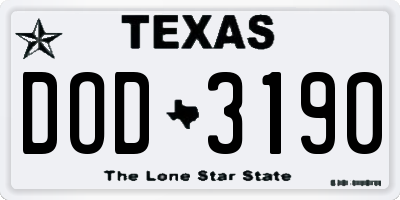 TX license plate DOD3190