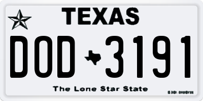 TX license plate DOD3191