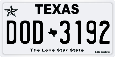 TX license plate DOD3192