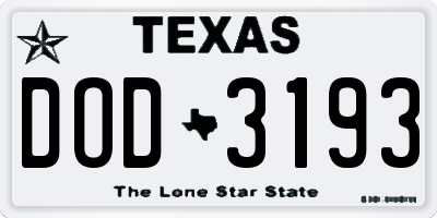 TX license plate DOD3193