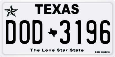 TX license plate DOD3196