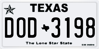 TX license plate DOD3198