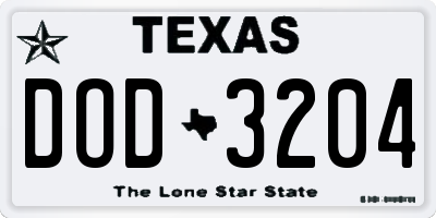 TX license plate DOD3204