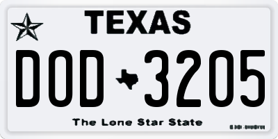 TX license plate DOD3205