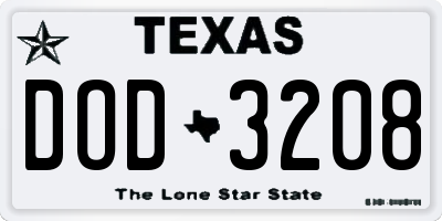 TX license plate DOD3208