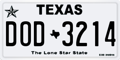 TX license plate DOD3214