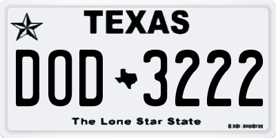 TX license plate DOD3222
