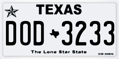 TX license plate DOD3233