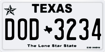 TX license plate DOD3234