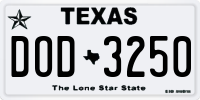 TX license plate DOD3250