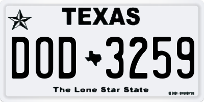 TX license plate DOD3259