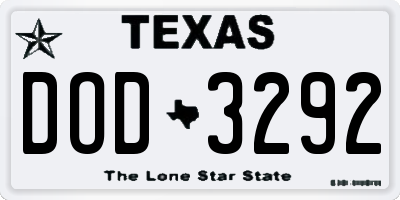 TX license plate DOD3292