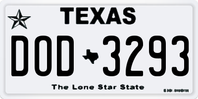 TX license plate DOD3293