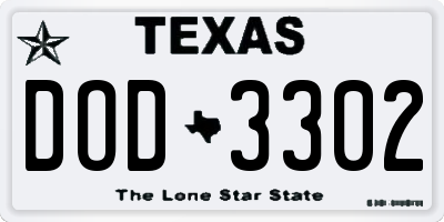 TX license plate DOD3302