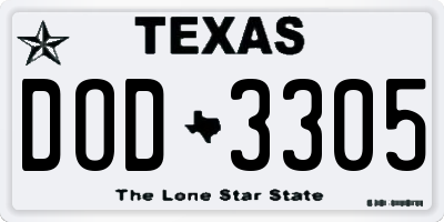 TX license plate DOD3305