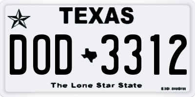 TX license plate DOD3312