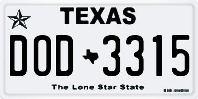 TX license plate DOD3315