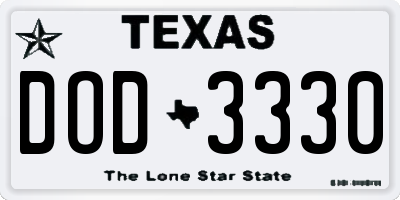 TX license plate DOD3330