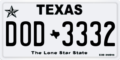 TX license plate DOD3332