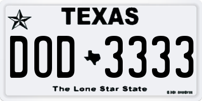 TX license plate DOD3333