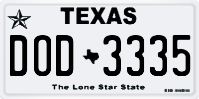 TX license plate DOD3335