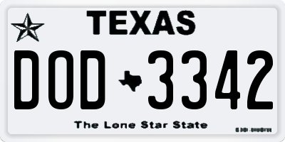 TX license plate DOD3342