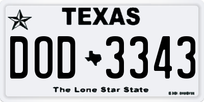 TX license plate DOD3343