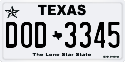 TX license plate DOD3345