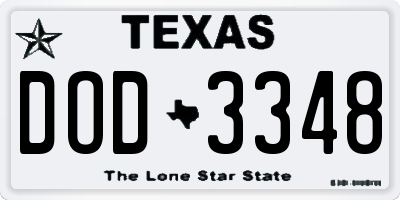 TX license plate DOD3348