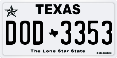 TX license plate DOD3353