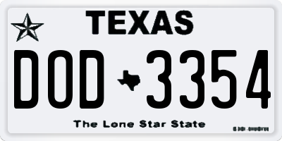 TX license plate DOD3354