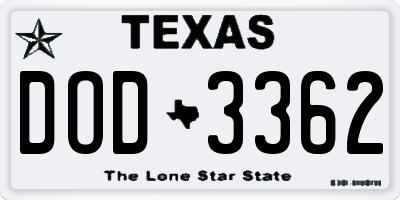 TX license plate DOD3362