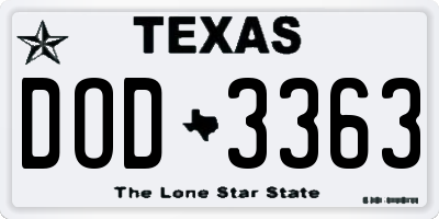 TX license plate DOD3363