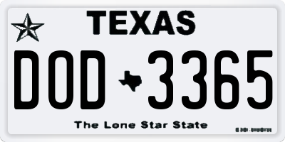 TX license plate DOD3365