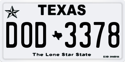TX license plate DOD3378
