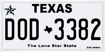 TX license plate DOD3382