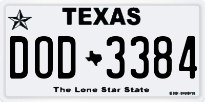 TX license plate DOD3384