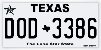 TX license plate DOD3386