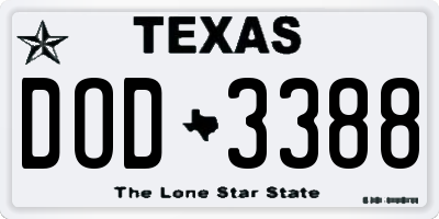 TX license plate DOD3388