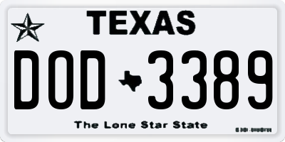 TX license plate DOD3389
