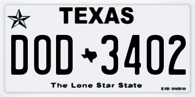 TX license plate DOD3402