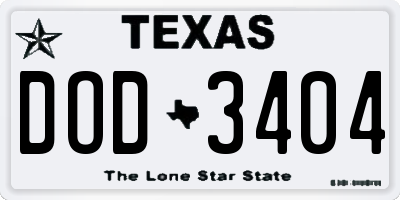 TX license plate DOD3404