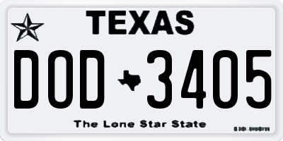 TX license plate DOD3405