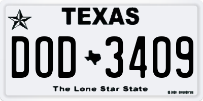 TX license plate DOD3409