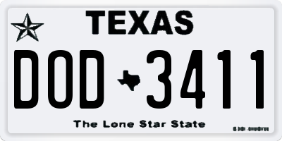 TX license plate DOD3411