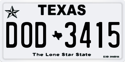 TX license plate DOD3415