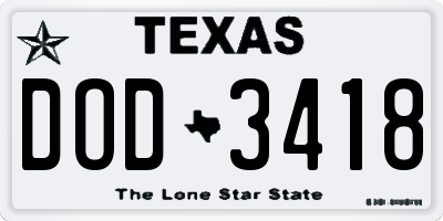 TX license plate DOD3418