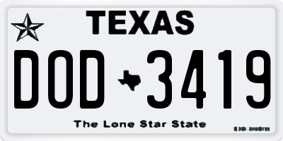 TX license plate DOD3419